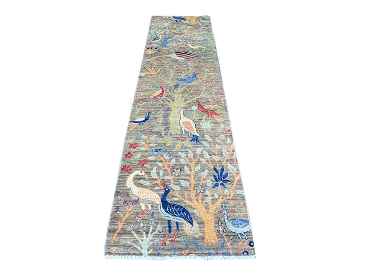 2'7" x 9'11" New Hand Knotted Grey Wool Runner Oriental Rug - MOA10274730