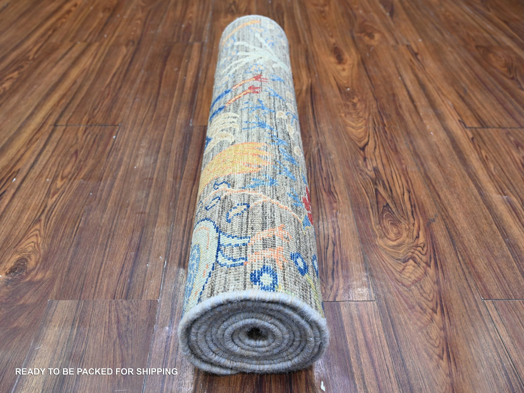 2'7" x 9'11" New Hand Knotted Grey Wool Runner Oriental Rug - MOA10274730