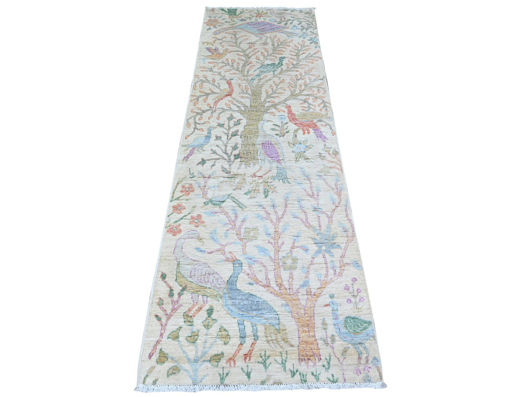 2'5" x 7'11" New Hand Knotted Ivory Wool Runner Oriental Rug - MOA10274731