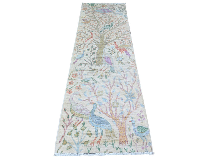 2'5" x 7'11" New Hand Knotted Ivory Wool Runner Oriental Rug - MOA10274731