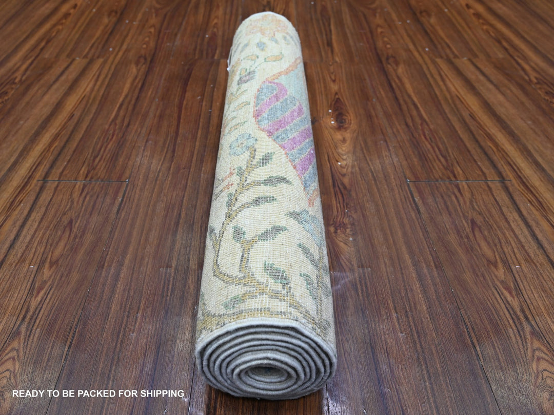 2'5" x 7'11" New Hand Knotted Ivory Wool Runner Oriental Rug - MOA10274731