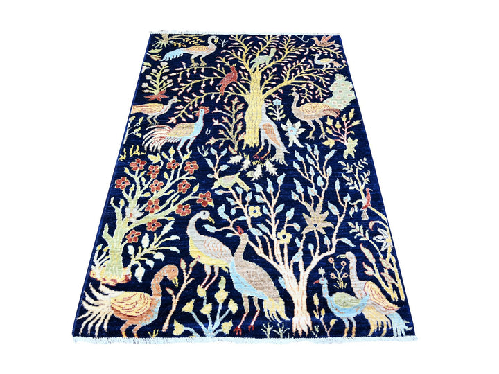 3'11" x 5'7" New Hand Knotted Blue Wool Rectangle Oriental Rug - MOA10274750