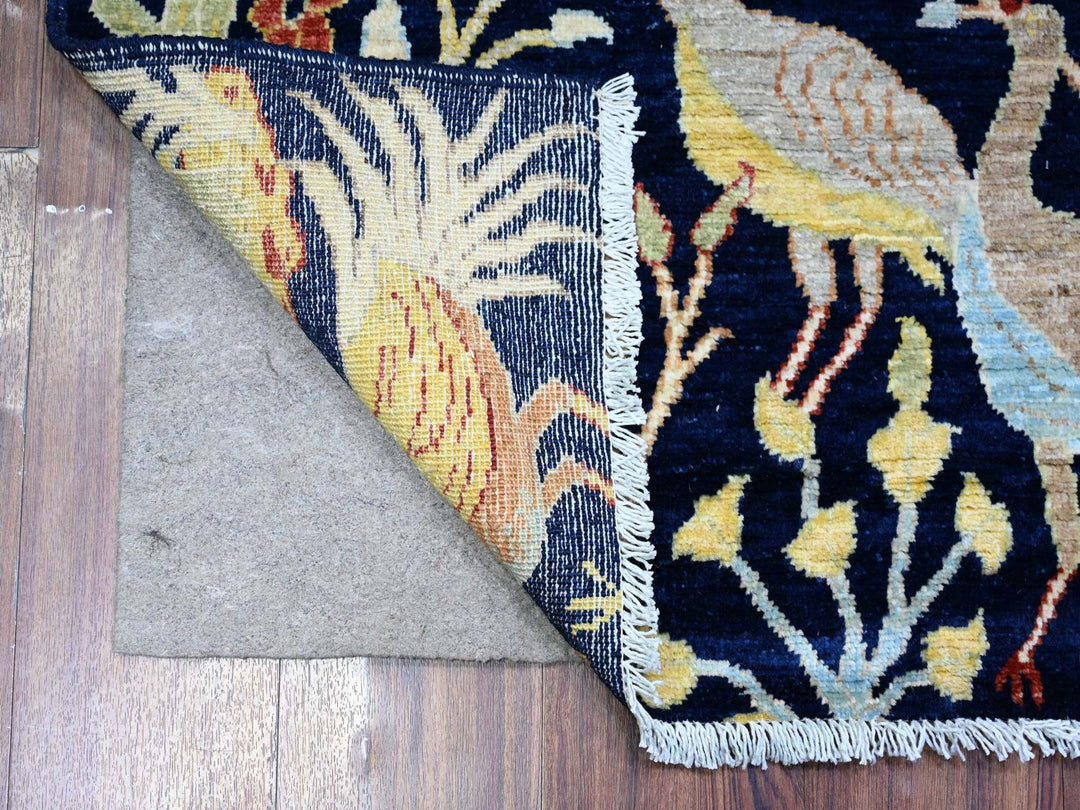 3'11" x 5'7" New Hand Knotted Blue Wool Rectangle Oriental Rug - MOA10274750