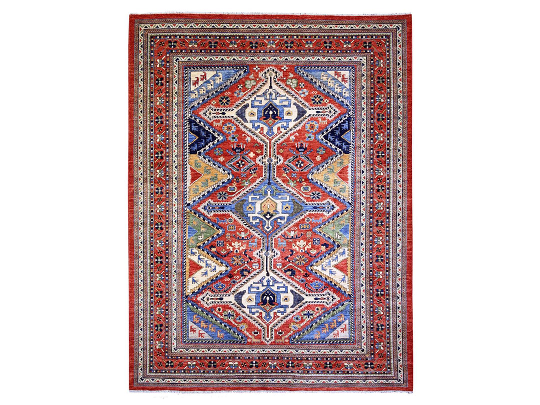 9'4" x 12'0" New Hand Knotted Red Wool Rectangle Oriental Rug - MOA10274760