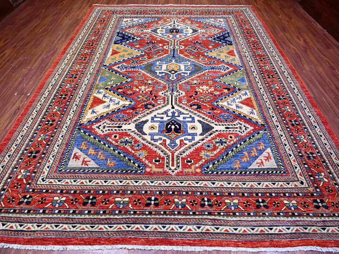 9'4" x 12'0" New Hand Knotted Red Wool Rectangle Oriental Rug - MOA10274760