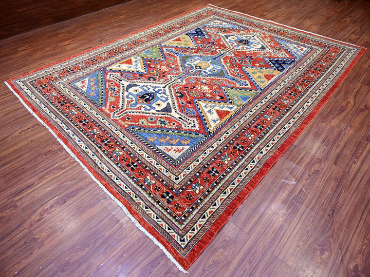 9'4" x 12'0" New Hand Knotted Red Wool Rectangle Oriental Rug - MOA10274760