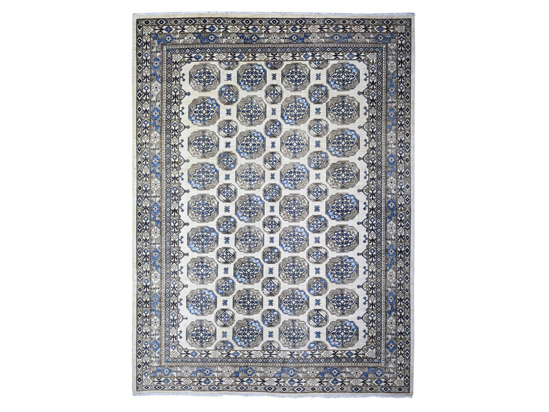 9'1" x 11'11" New Hand Knotted Ivory Wool Rectangle Oriental Rug - MOA10274761