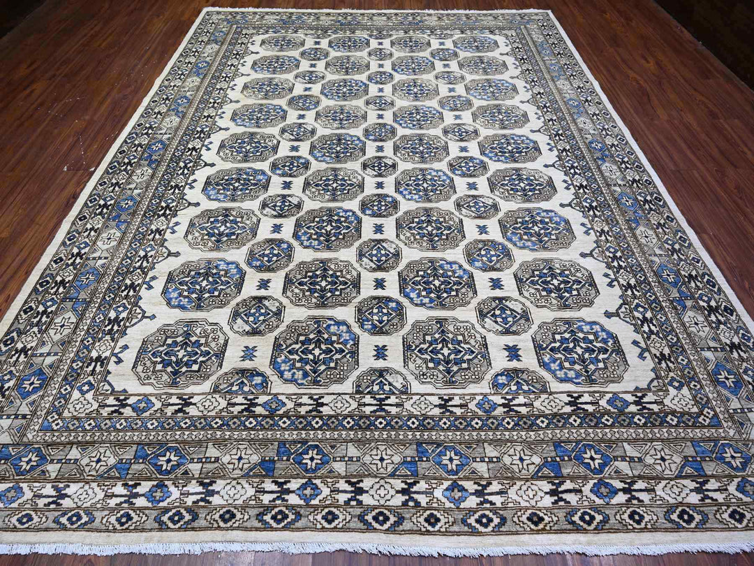 9'1" x 11'11" New Hand Knotted Ivory Wool Rectangle Oriental Rug - MOA10274761