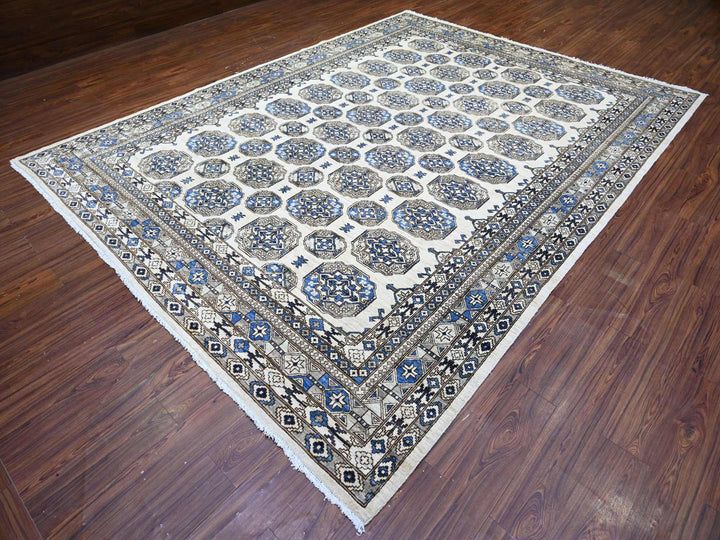 9'1" x 11'11" New Hand Knotted Ivory Wool Rectangle Oriental Rug - MOA10274761