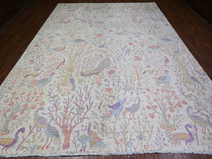 10'0" x 13'6" New Hand Knotted Ivory Wool Rectangle Oriental Rug - MOA10274763