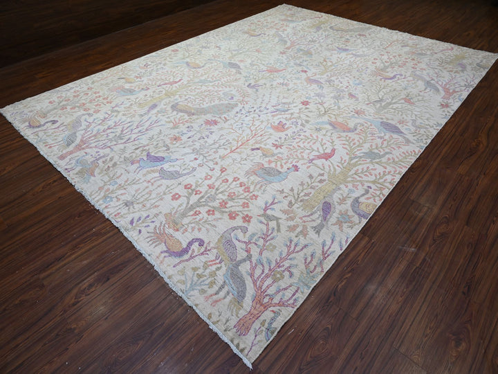 10'0" x 13'6" New Hand Knotted Ivory Wool Rectangle Oriental Rug - MOA10274763