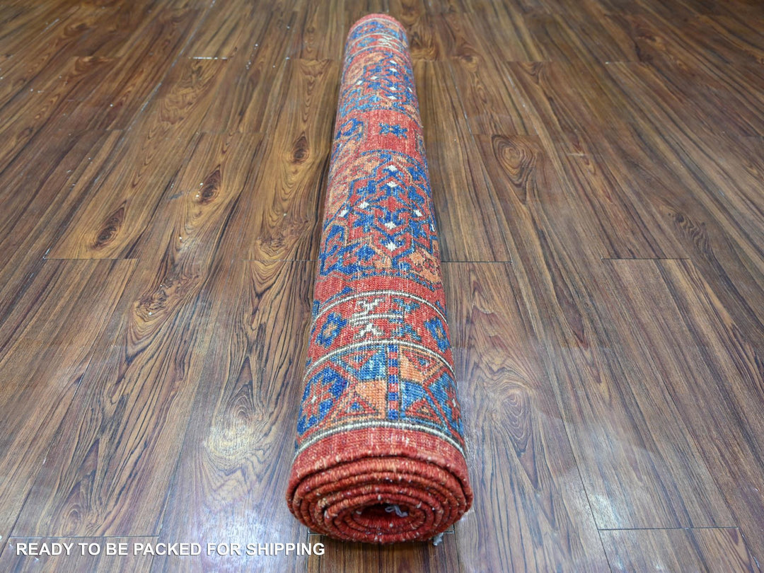 3'11" x 9'6" New Hand Knotted Red Wool Runner Oriental Rug - MOA10274771