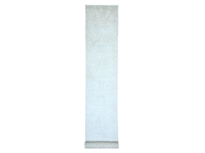2'7" x 19'1" New Hand Knotted Ivory Wool Runner Oriental Rug - MOA10274777