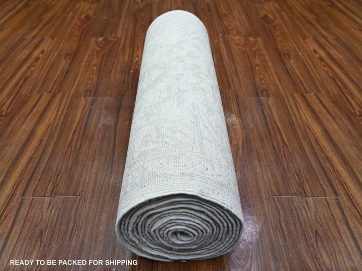 2'7" x 19'1" New Hand Knotted Ivory Wool Runner Oriental Rug - MOA10274777