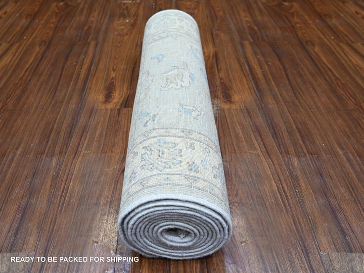 2'8" x 12'2" New Hand Knotted Grey Wool Runner Oriental Rug - MOA10274778