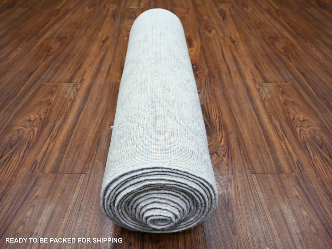 2'6" x 19'2" New Hand Knotted Ivory Wool Rectangle Oriental Rug - MOA10274781