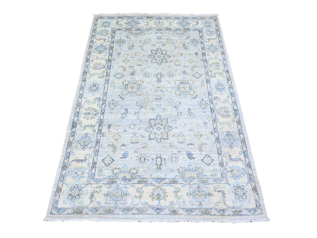 3'11" x 5'9" New Hand Knotted Grey Wool Rectangle Oriental Rug - MOA10274784