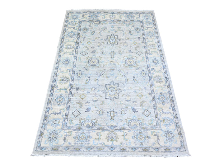 3'11" x 5'9" New Hand Knotted Grey Wool Rectangle Oriental Rug - MOA10274784