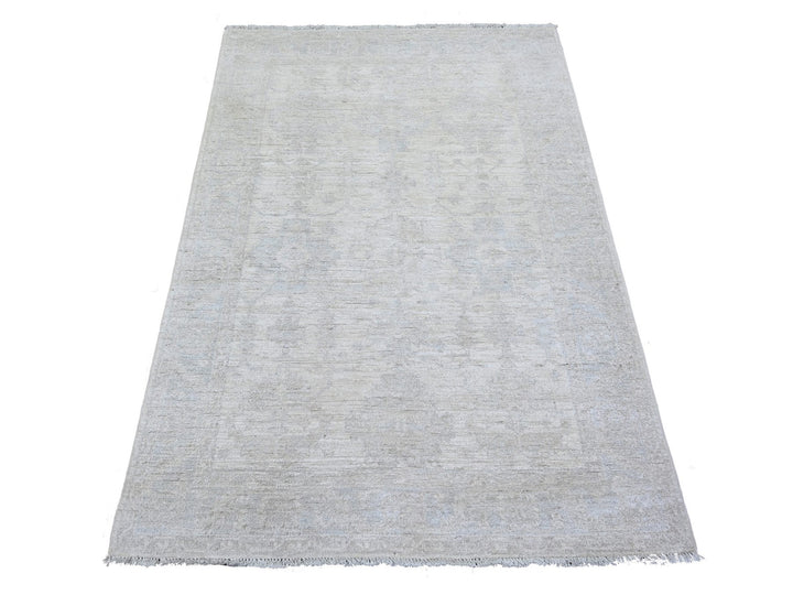 3'10" x 5'7" New Hand Knotted Ivory Wool Rectangle Oriental Rug - MOA10274785