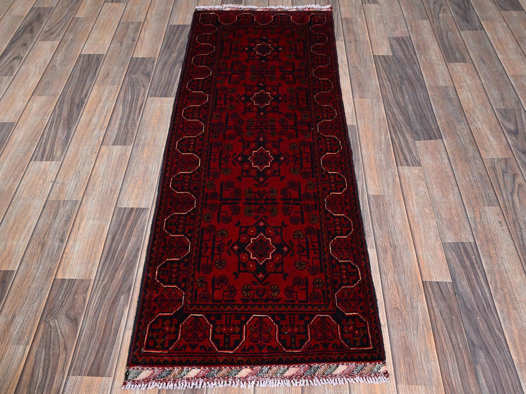 1'10" x 5'0" New Hand Knotted Red Wool Runner Oriental Rug - MOA102747