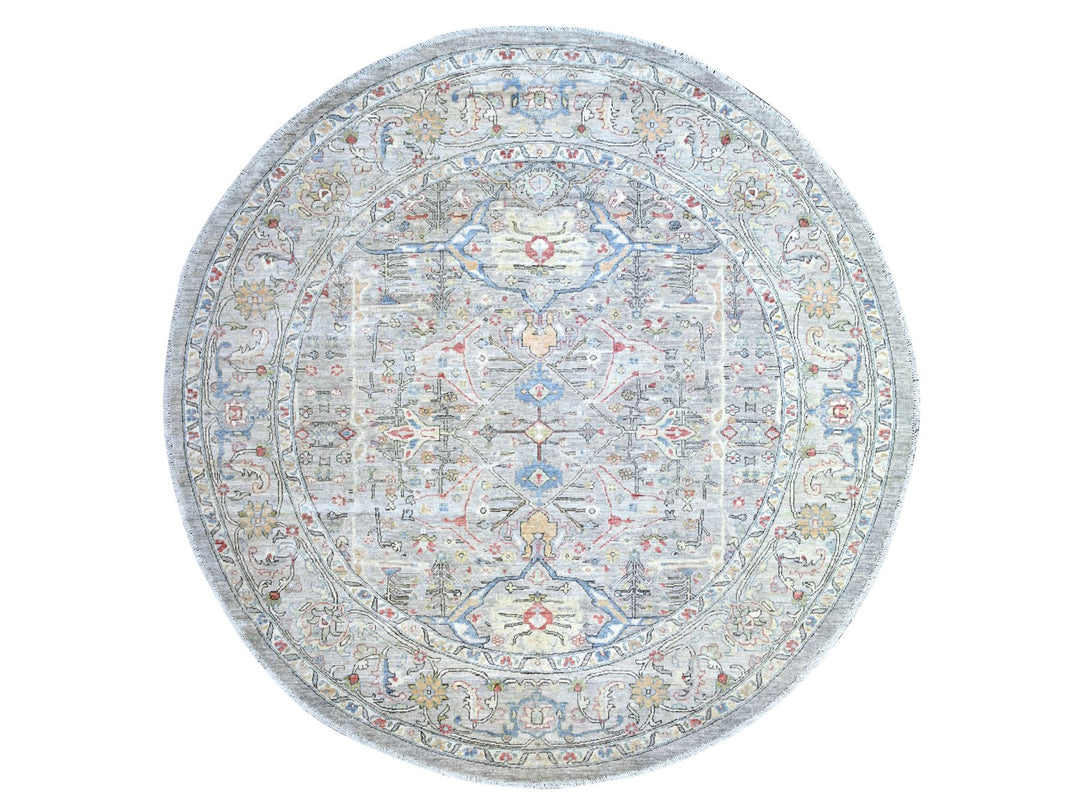 8'0" x 8'0" New Hand Knotted Grey Wool Round Oriental Rug - MOA10274820