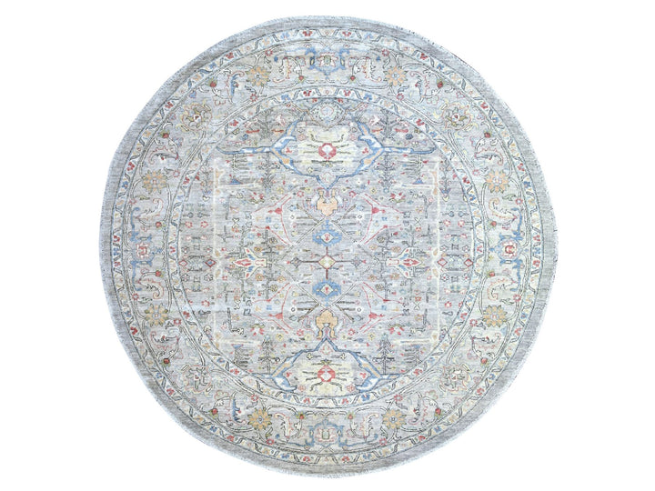 8'0" x 8'0" New Hand Knotted Grey Wool Round Oriental Rug - MOA10274820