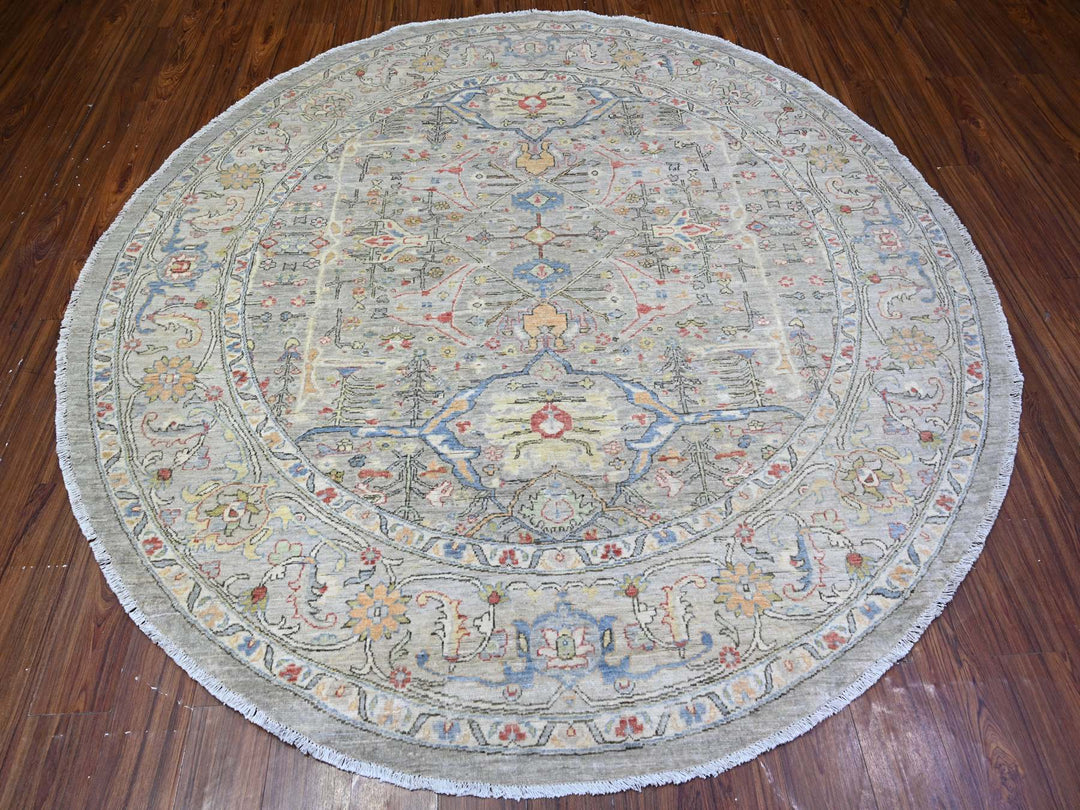 8'0" x 8'0" New Hand Knotted Grey Wool Round Oriental Rug - MOA10274820