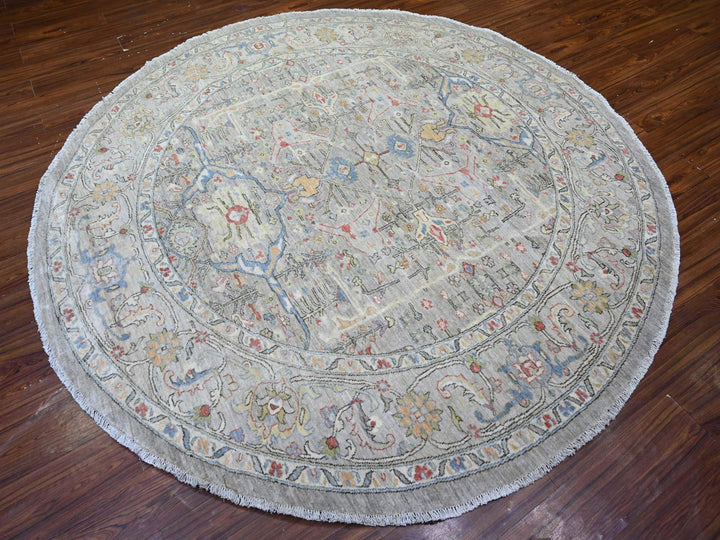 8'0" x 8'0" New Hand Knotted Grey Wool Round Oriental Rug - MOA10274820