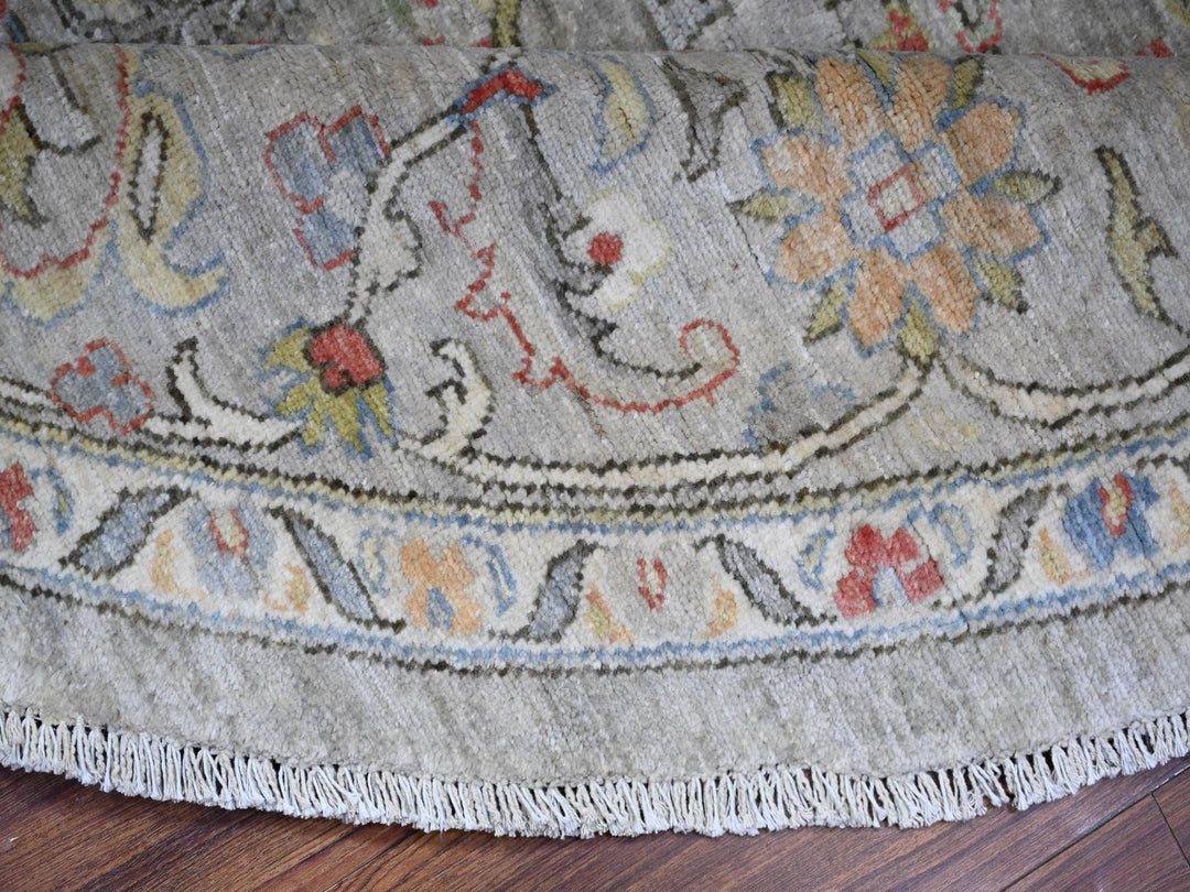 8'0" x 8'0" New Hand Knotted Grey Wool Round Oriental Rug - MOA10274820