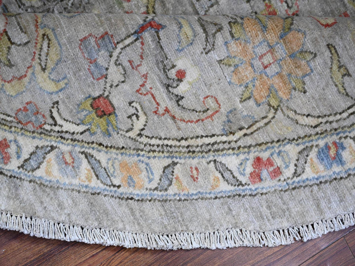 8'0" x 8'0" New Hand Knotted Grey Wool Round Oriental Rug - MOA10274820