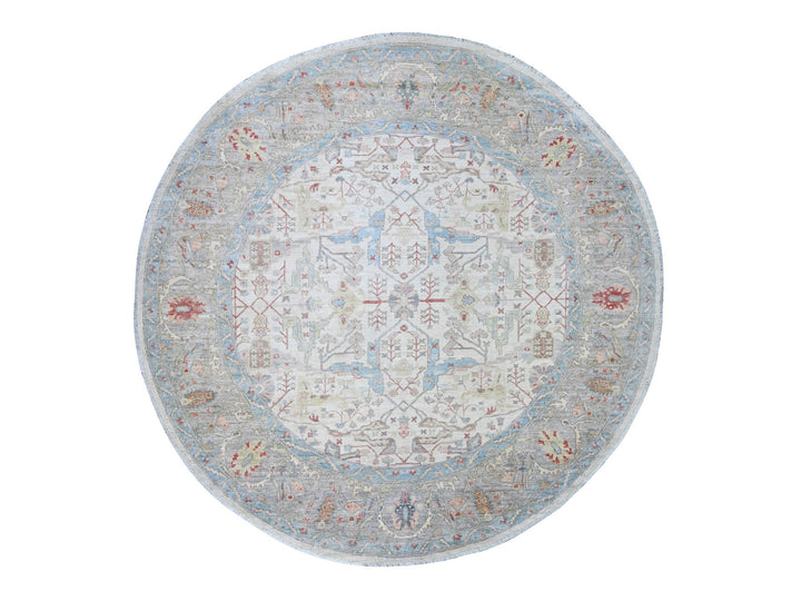7'11" x 8'0" New Hand Knotted Ivory Wool Round Oriental Rug - MOA10274821