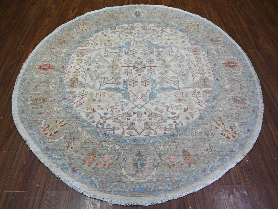 7'11" x 8'0" New Hand Knotted Ivory Wool Round Oriental Rug - MOA10274821