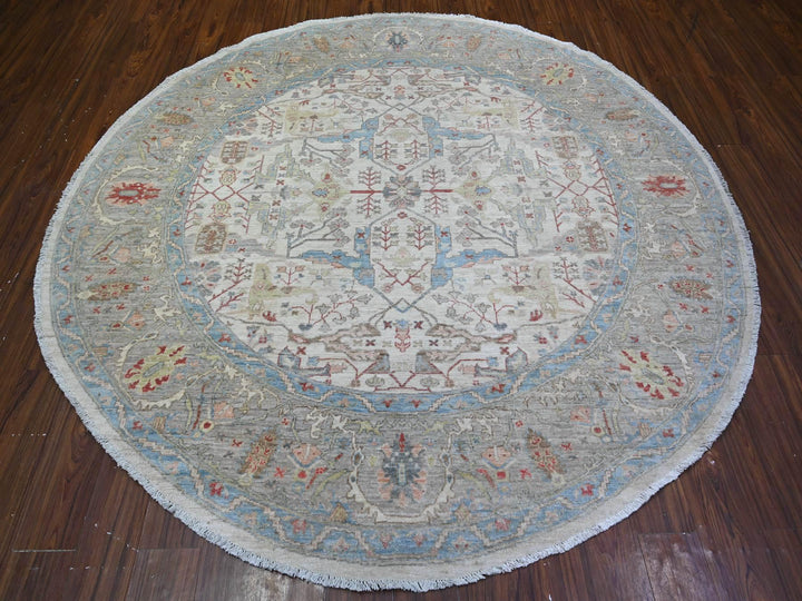 7'11" x 8'0" New Hand Knotted Ivory Wool Round Oriental Rug - MOA10274821
