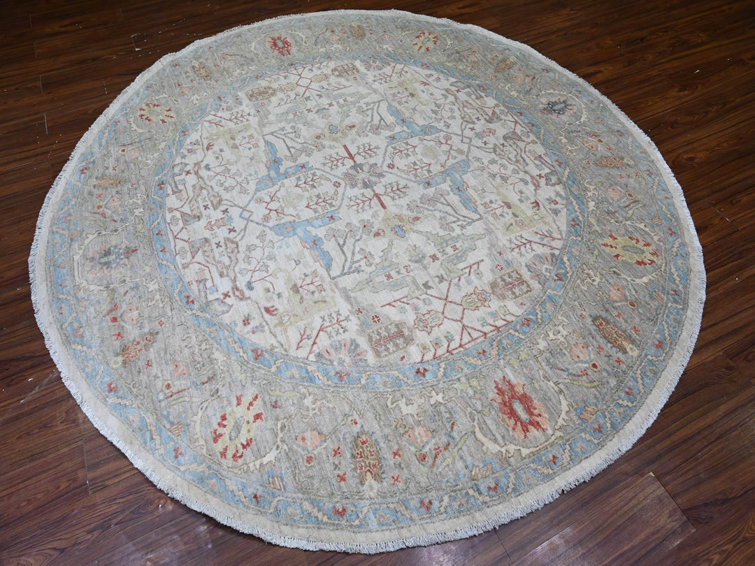 7'11" x 8'0" New Hand Knotted Ivory Wool Round Oriental Rug - MOA10274821