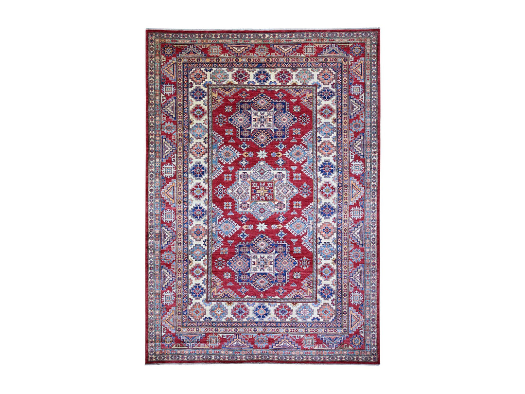 7'0" x 9'11" New Hand Knotted Red Wool Rectangle Oriental Rug - MOA10274823
