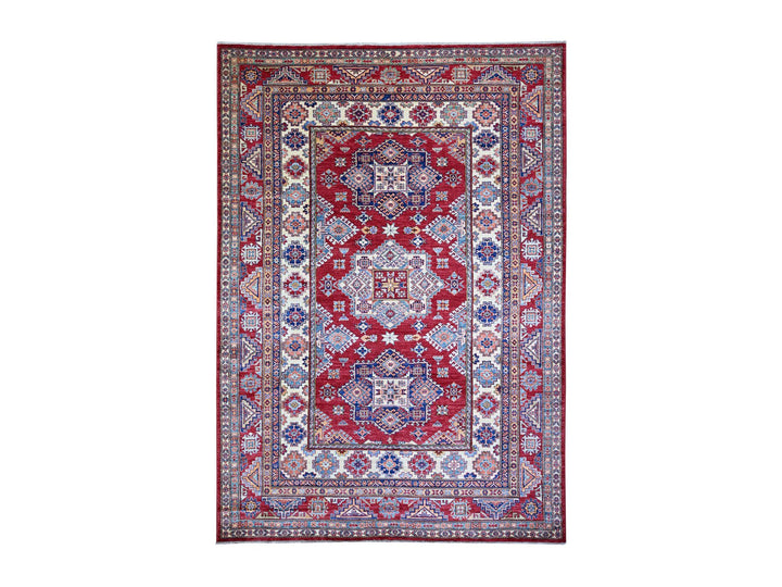 7'0" x 9'11" New Hand Knotted Red Wool Rectangle Oriental Rug - MOA10274823