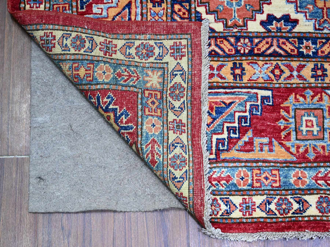 7'0" x 9'11" New Hand Knotted Red Wool Rectangle Oriental Rug - MOA10274823