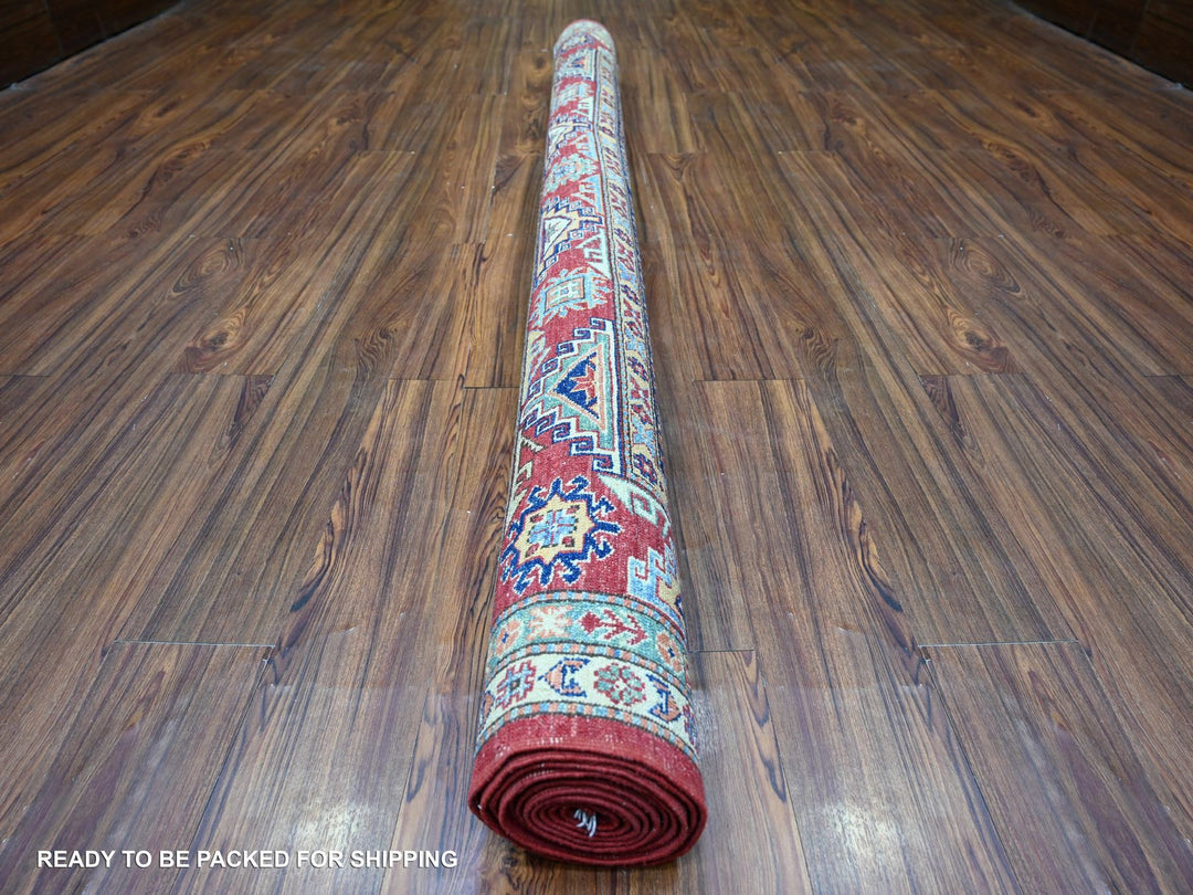 7'0" x 9'11" New Hand Knotted Red Wool Rectangle Oriental Rug - MOA10274823