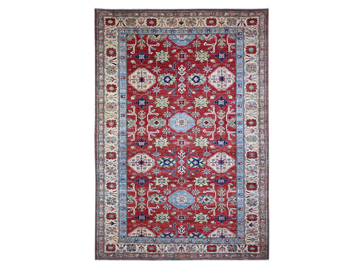 6'8" x 9'10" New Hand Knotted Red Wool Rectangle Oriental Rug - MOA10274824
