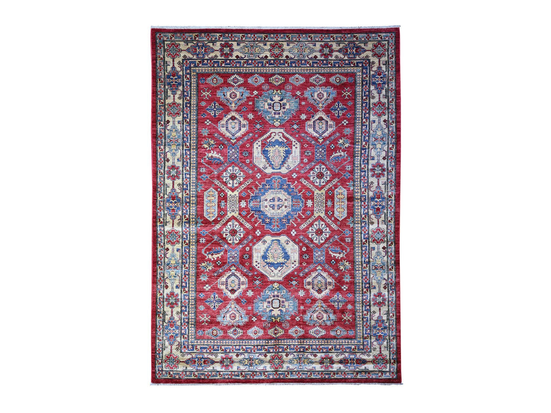 6'9" x 9'9" New Hand Knotted Red Wool Rectangle Oriental Rug - MOA10274826