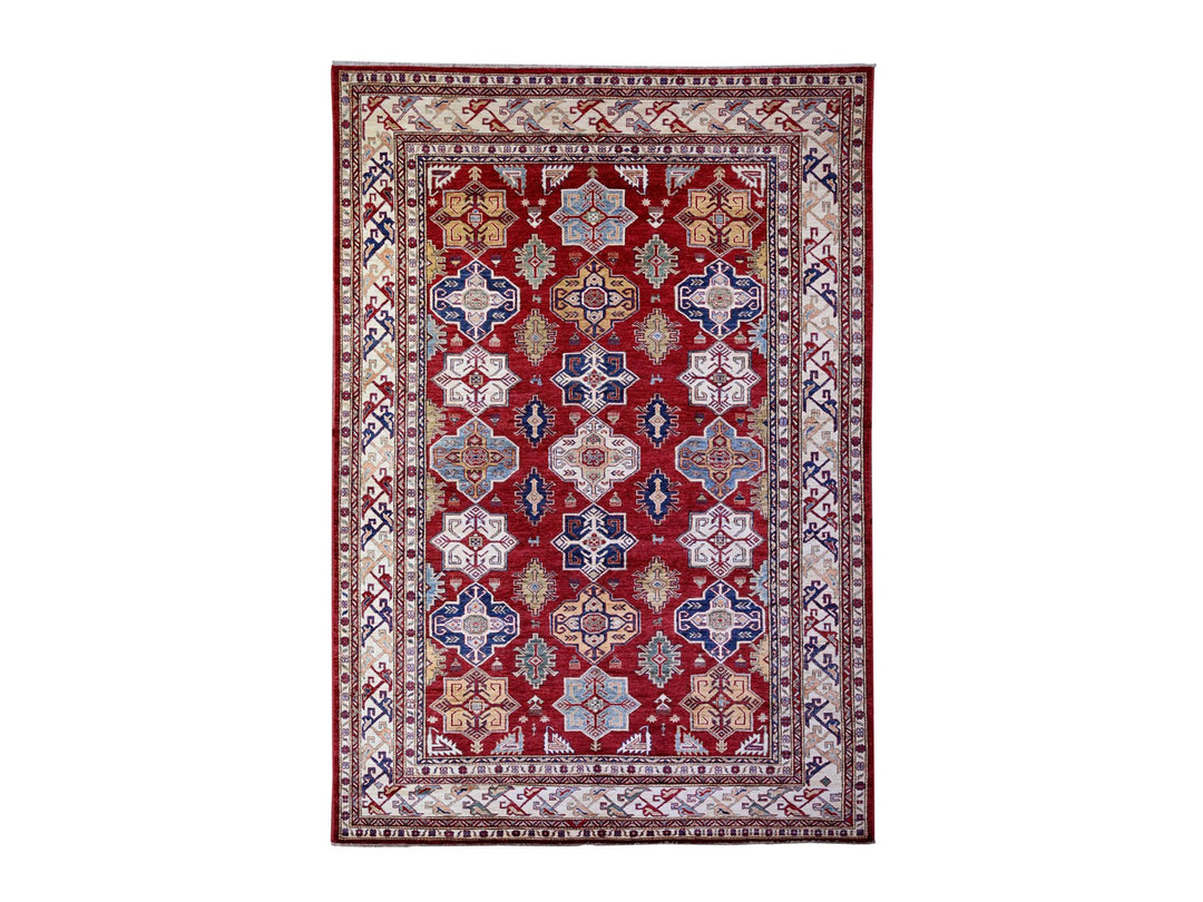 6'11" x 9'11" New Hand Knotted Red Wool Rectangle Oriental Rug - MOA10274829