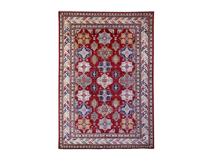 6'11" x 9'11" New Hand Knotted Red Wool Rectangle Oriental Rug - MOA10274829