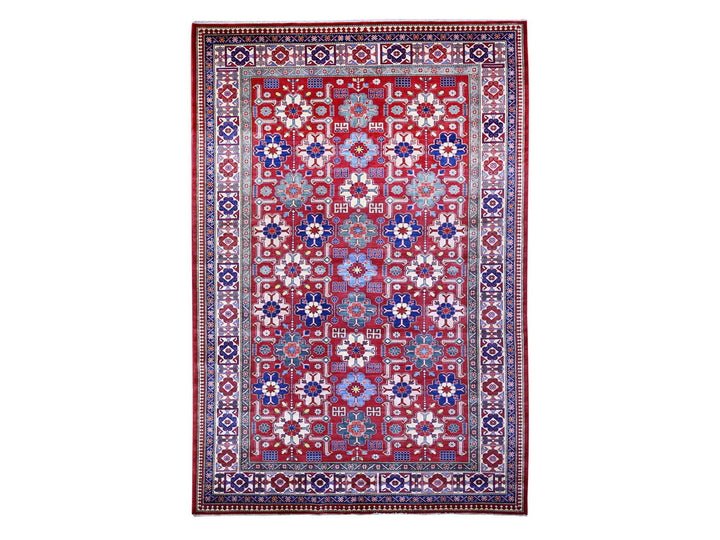 6'4" x 9'4" New Hand Knotted Red Wool Rectangle Oriental Rug - MOA10274834