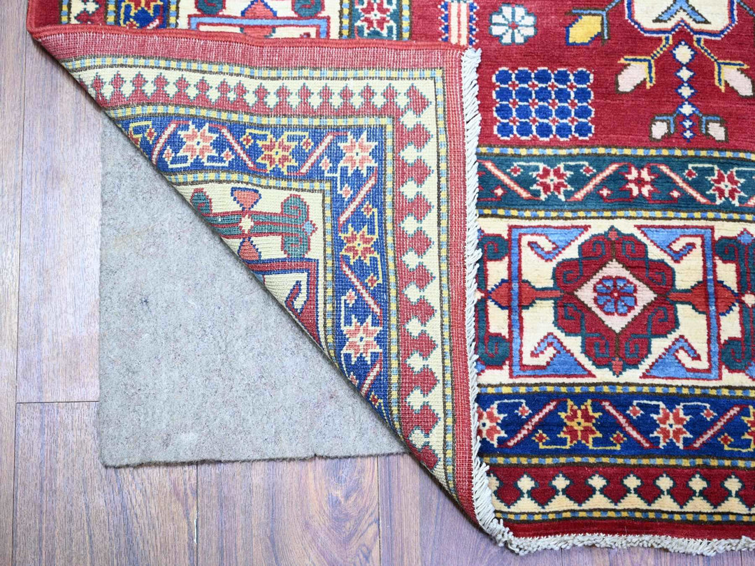 6'4" x 9'4" New Hand Knotted Red Wool Rectangle Oriental Rug - MOA10274834