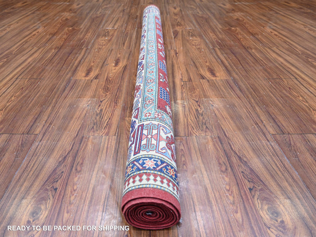 6'4" x 9'4" New Hand Knotted Red Wool Rectangle Oriental Rug - MOA10274834