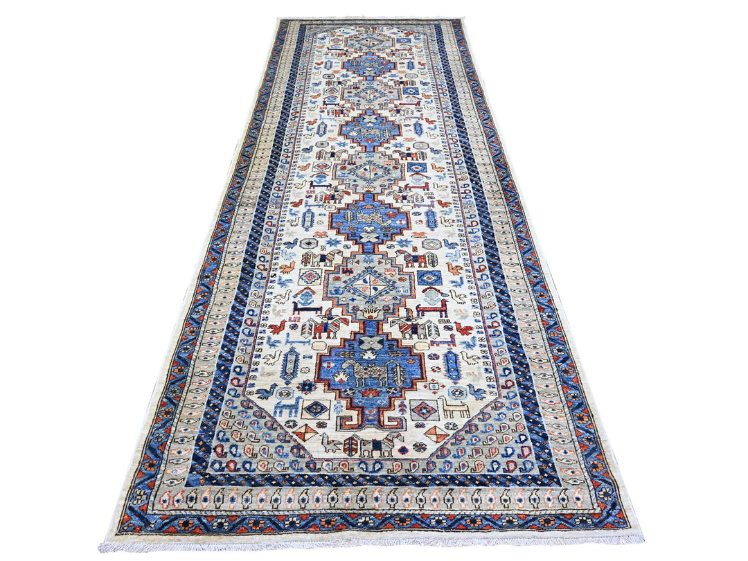 4'2" x 11'4" New Hand Knotted Ivory Wool Runner Oriental Rug - MOA10274845