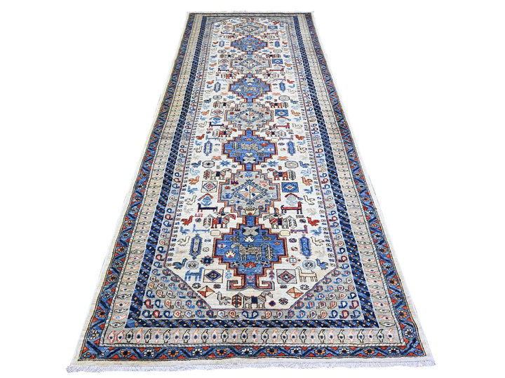 4'2" x 11'4" New Hand Knotted Ivory Wool Runner Oriental Rug - MOA10274845