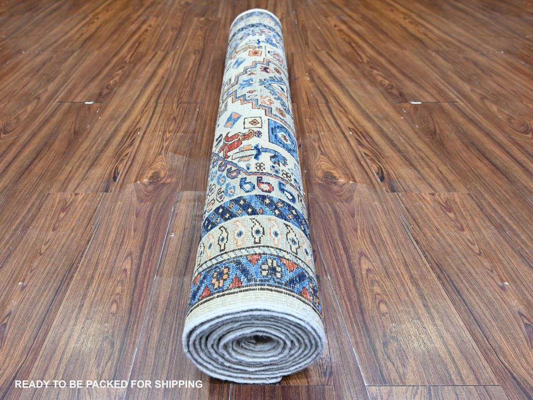 4'2" x 11'4" New Hand Knotted Ivory Wool Runner Oriental Rug - MOA10274845