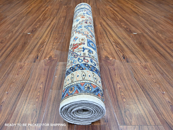 4'2" x 11'4" New Hand Knotted Ivory Wool Runner Oriental Rug - MOA10274845