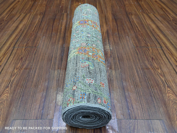 2'5" x 11'2" New Hand Knotted Grey Wool Runner Oriental Rug - MOA10274852